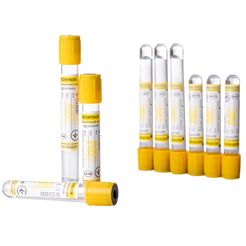 Пробірка Вакуумна MEDRYNOK, 3.5мл, активатор згортання та гель, 13х75, жовта